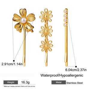 1 Pair Simple Series Sweet Flowers Stainless Steel Gold Plated Artificial Pearl Women Hair Clips h5