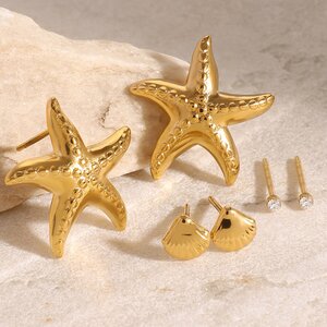 1 Pair Romantic Series Daily Starfish Stainless Steel Gold Plated Rhinestone Women Earrings Set h5