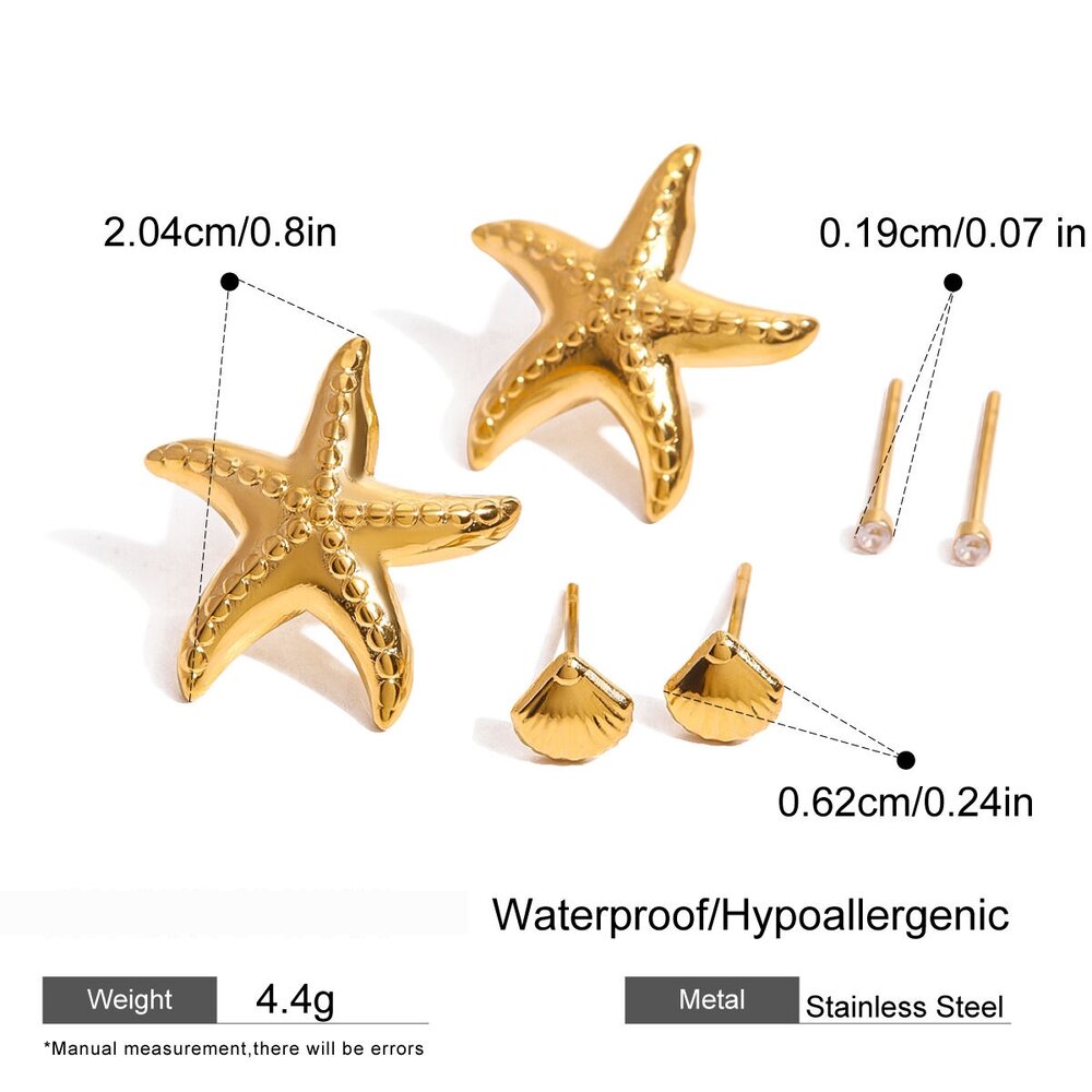 1 Pair Romantic Series Daily Starfish Stainless Steel Gold Plated Rhinestone Women Earrings Set Picture2