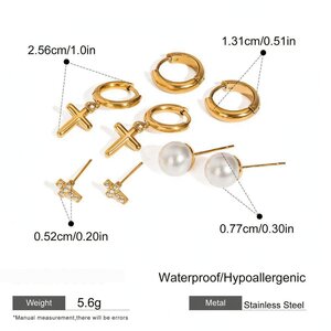 1 Pair Simple Series Elegant Cross Stainless Steel Gold Plated Rhinestone Women Earrings Set h5 Picture2