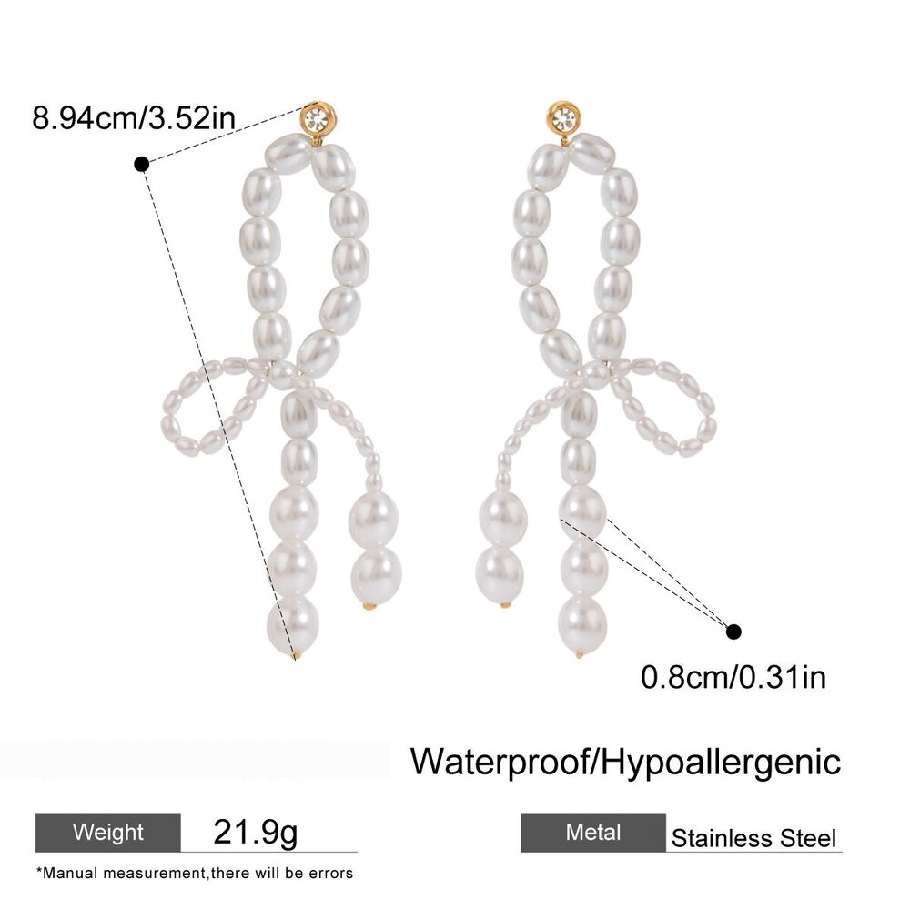 1 Pair Luxurious Series Elegant Line Stainless Steel Gold Plated Artificial Pearl Women Beads Earrings Picture2