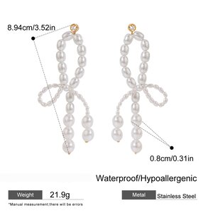 1 Pair Luxurious Series Elegant Line Stainless Steel Gold Plated Artificial Pearl Women Beads Earrings h5 Picture2
