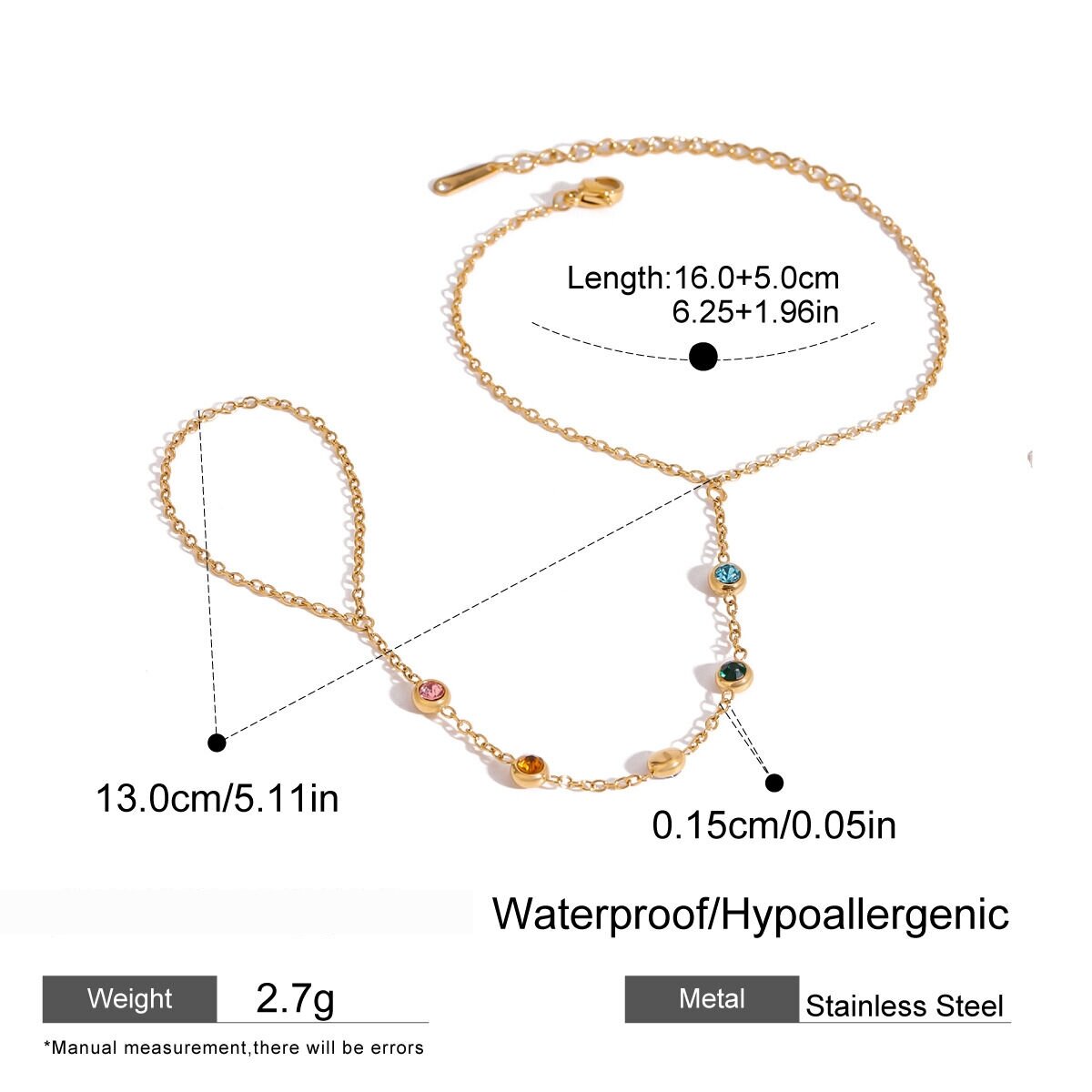 1 Piece Luxurious Series Sweet Line Stainless Steel  Gold Plated Rhinestone Women Chain Bracelets Picture2