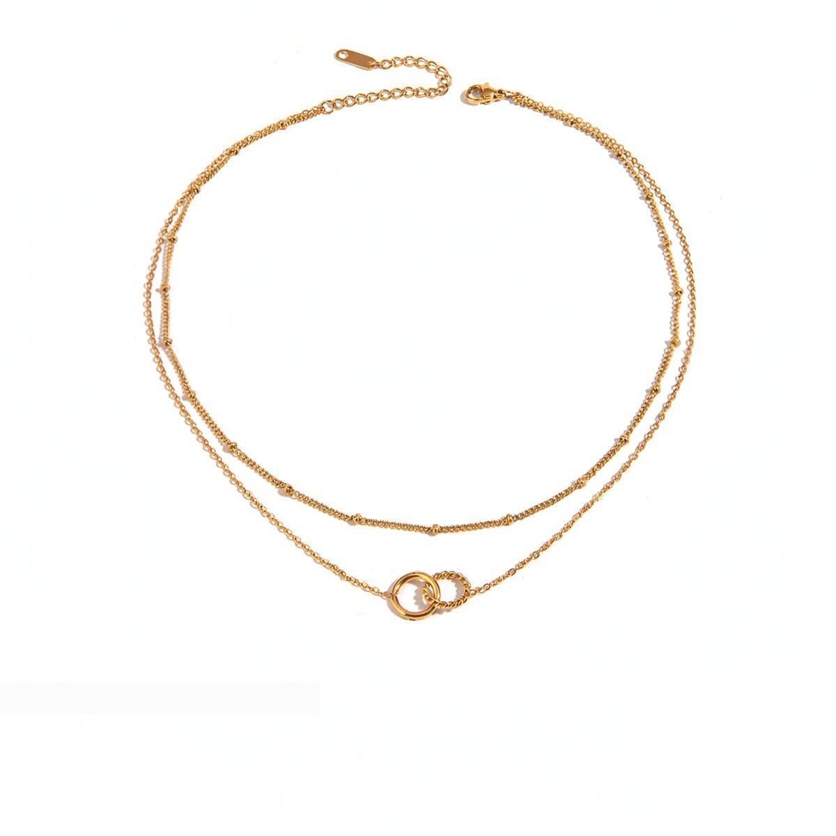 1 Stück Simple Series Einfache Ringförmige Edelstahl 18 Karat Vergoldete Damen-Mehrfachketten h5 Bild2