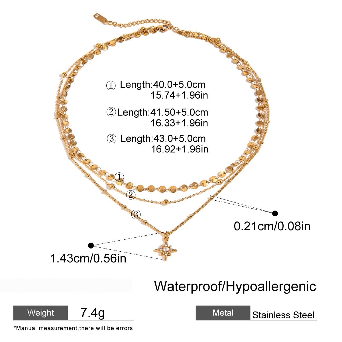 1 Piece Classic Series Retro Sun/Moon Stainless Steel  Gold Plated Rhinestone Women Layered Necklaces Picture2