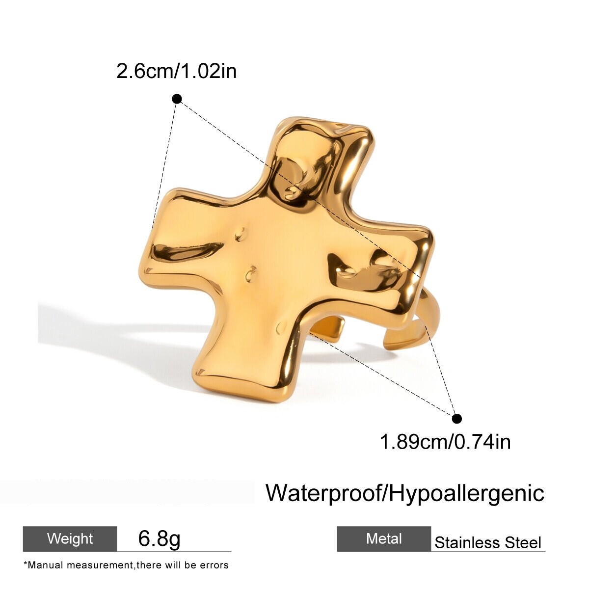 1 Pair Simple Series Retro Cross Stainless Steel  Gold Plated Women Adjustable Rings h5 