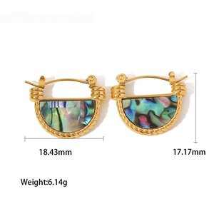 1 Paar Creolen Aus Der Classic-Serie Für Damen, Geometrischer Edelstahl, 18 Karat Vergoldet, Naturstein h5 Bild2