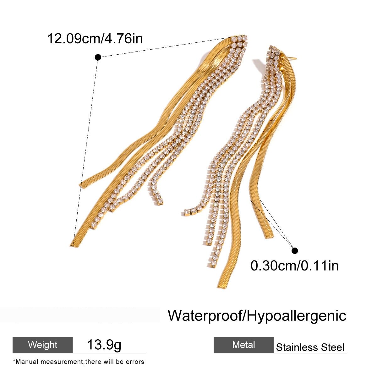 1 Pair Classic Series Elegant Line Stainless Steel  Gold Plated Rhinestone Women Party Earrings Picture2