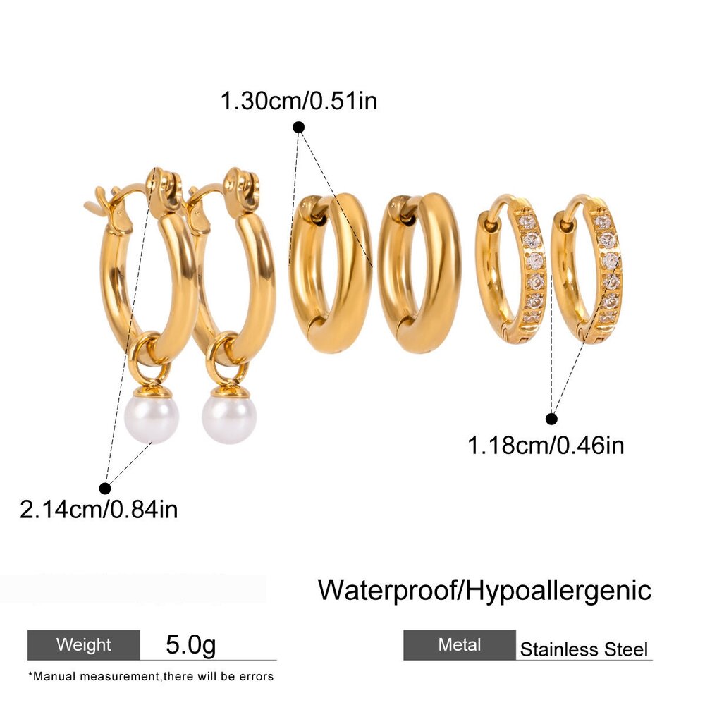 1 Pair Classic Series Elegant Annular Stainless Steel Gold Plated Rhinestone Women Earrings Set Picture2