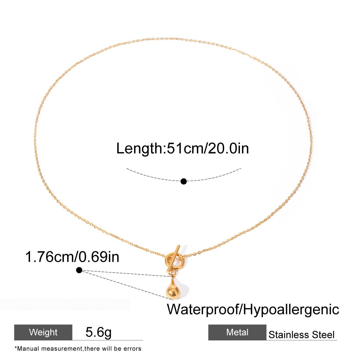 1 Piece Simple Series Daily Droplet Stainless Steel  Gold Plated Women Pendant Necklaces Picture2