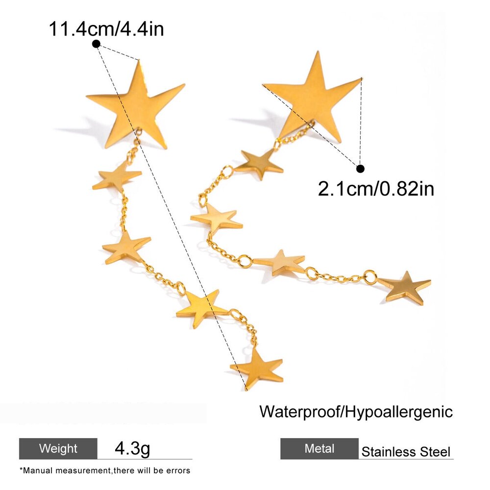 1 Pair Romantic Series Elegant Pentagram Stainless Steel Gold Plated Women Dangle Earrings Picture2