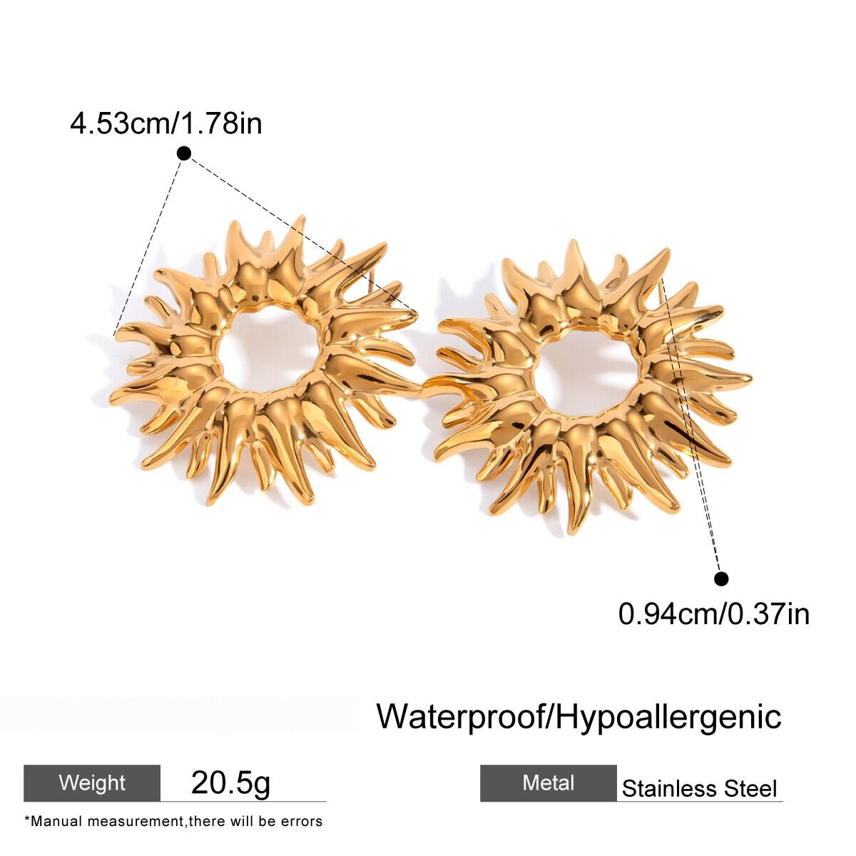 1 Pair Luxurious Series Retro Annular Stainless Steel  Gold Plated Women Stud Earrings h5 Picture2