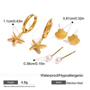 1 Pair Romantic Series Classic Starfish Stainless Steel Gold Plated Artificial Pearl Women Earrings Set h5 Picture2
