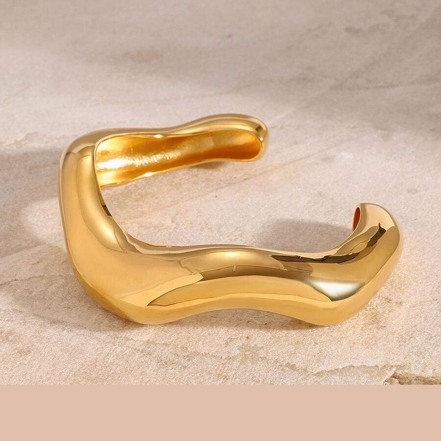 1 Pezzo Semplice Serie Semplice Linea Acciaio Inossidabile Placcato Oro Braccialetti Da Donna