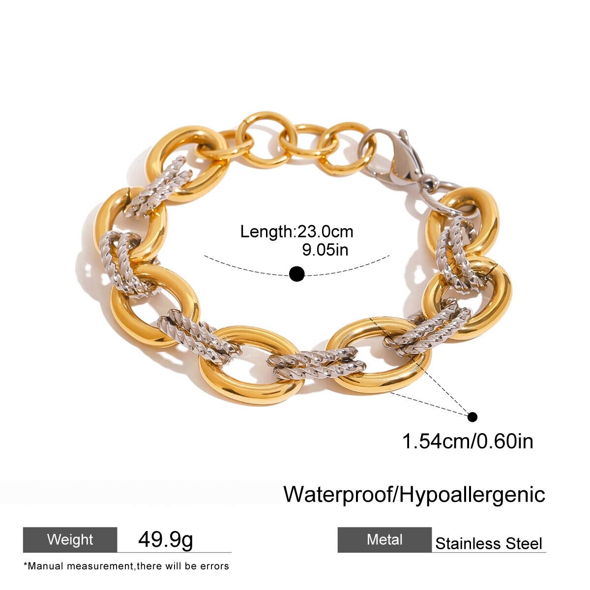 1 Piece Simple Series Daily Annular Stainless Steel  Gold Plated Women Chain Bracelets Picture2