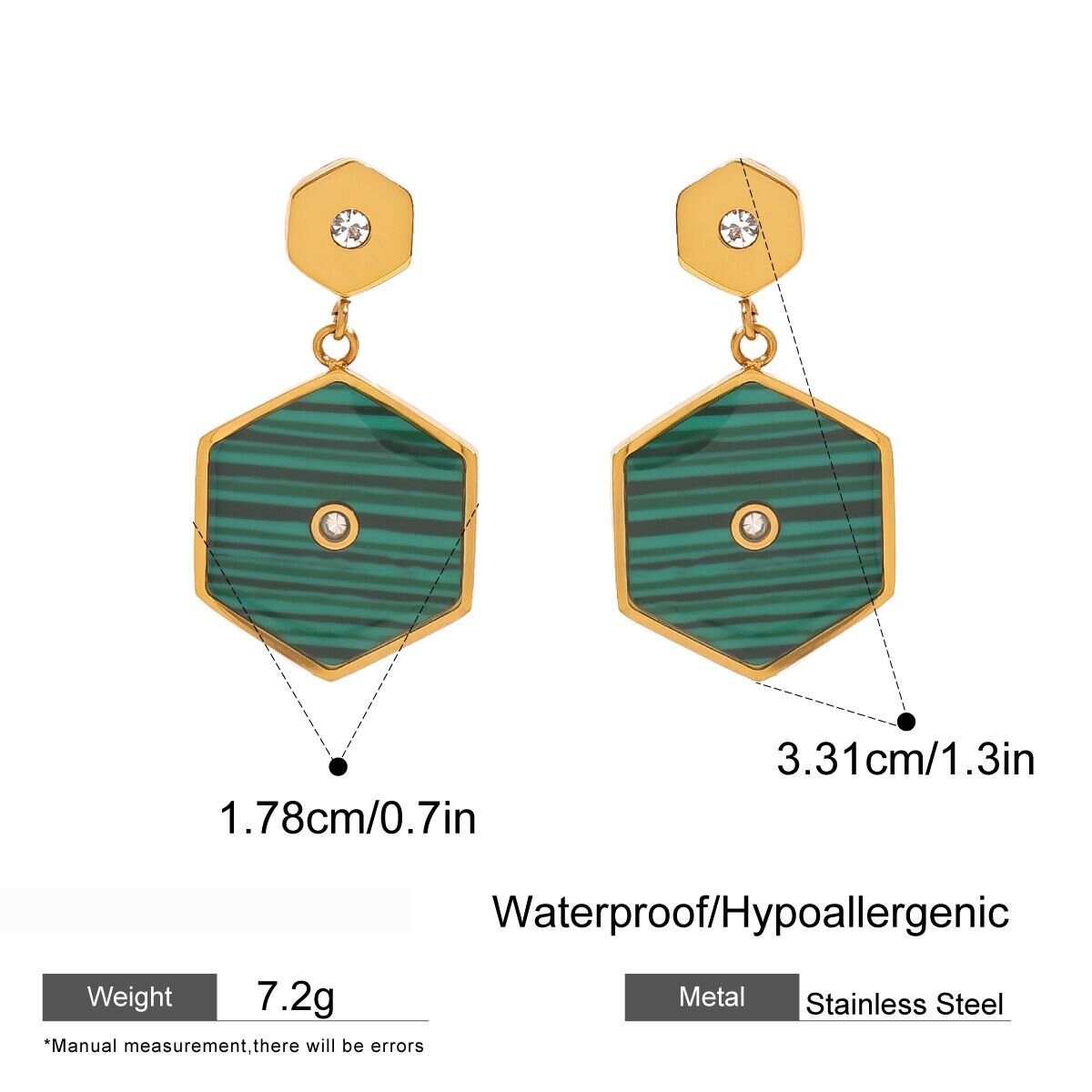 1 Pair Simple Series Elegant Hexagon Stainless Steel  Gold Plated Rhinestone Women Drop Earrings Picture2
