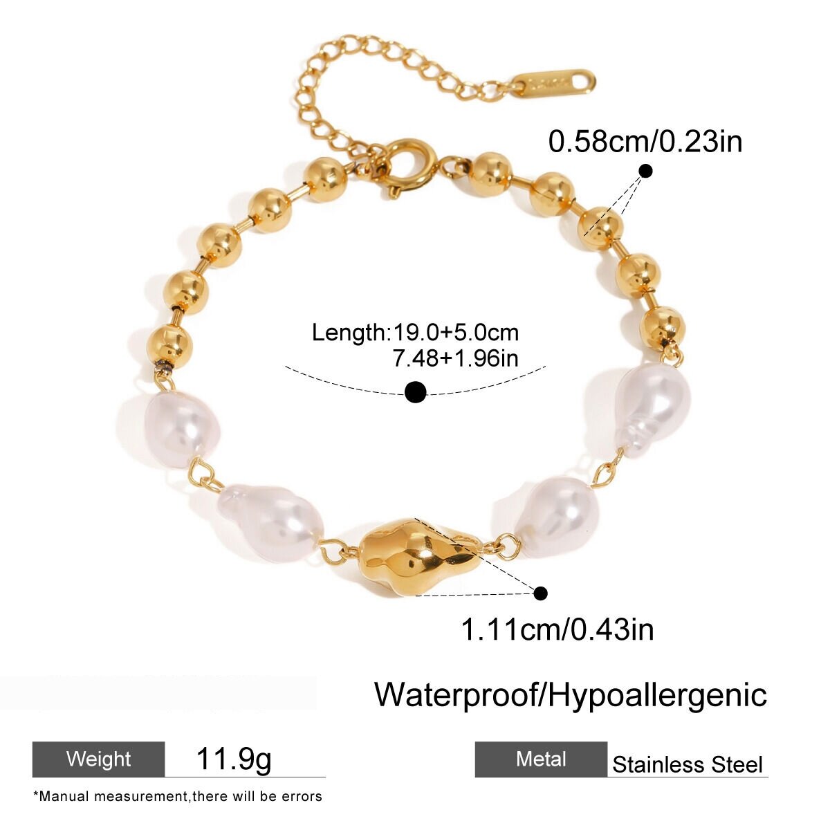 1 Piece Classic Series Elegant Beads Stainless Steel  Gold Plated Artificial Pearl Women Beaded Bracelets Picture2