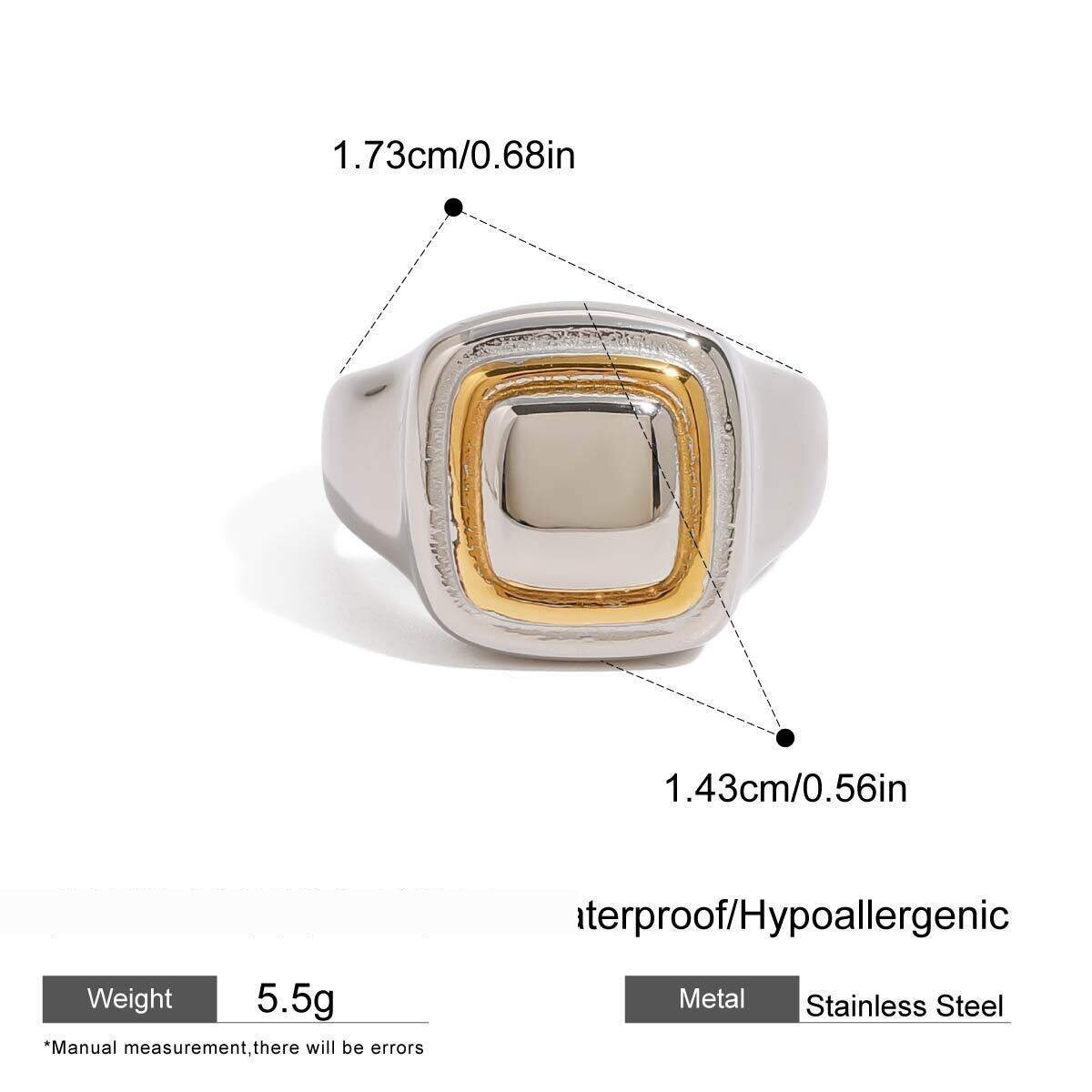 1 Piece Simple Quadrilateral Stainless Steel Waterproof Gold Color Women's Signet Rings h5 Picture2