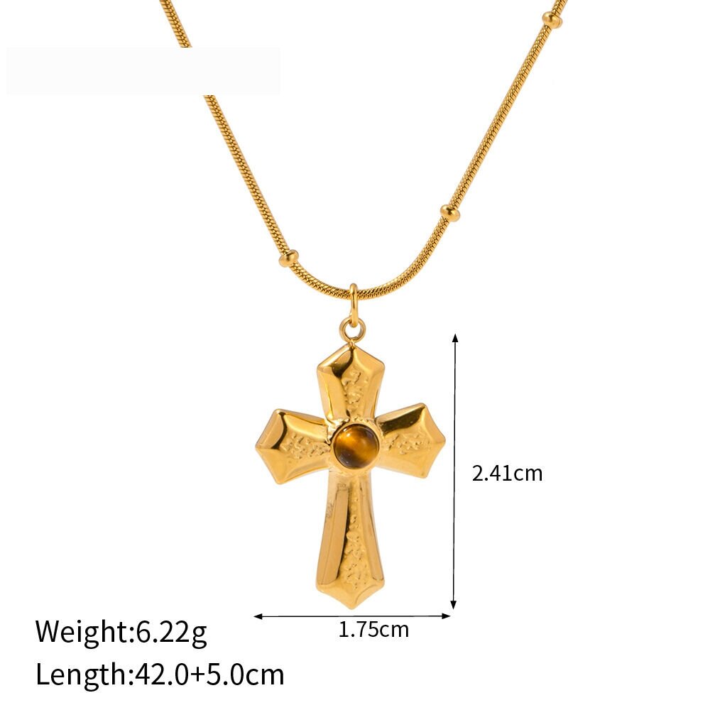 1 Stück Simple Series  Style Kreuz Edelstahl 18 Karat Vergoldet Naturstein Damen Anhänger Halsketten h5 Bild2
