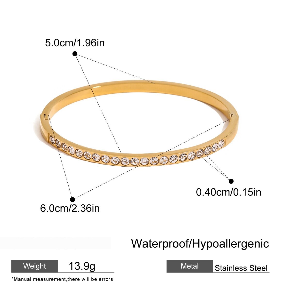 1 Piece Simple Series  Annular Stainless Steel  Gold Plated Rhinestone Women Bangles h5 Picture2