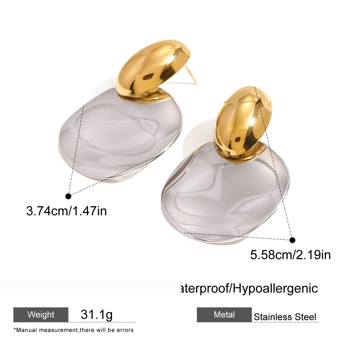 1 Par De Pendientes De Botón De Acero Inoxidable Chapados En Oro De 18 Quilates Para Mujer, De Estilo Europeo Y Americano, De Serie Simple. h5 Imagen2