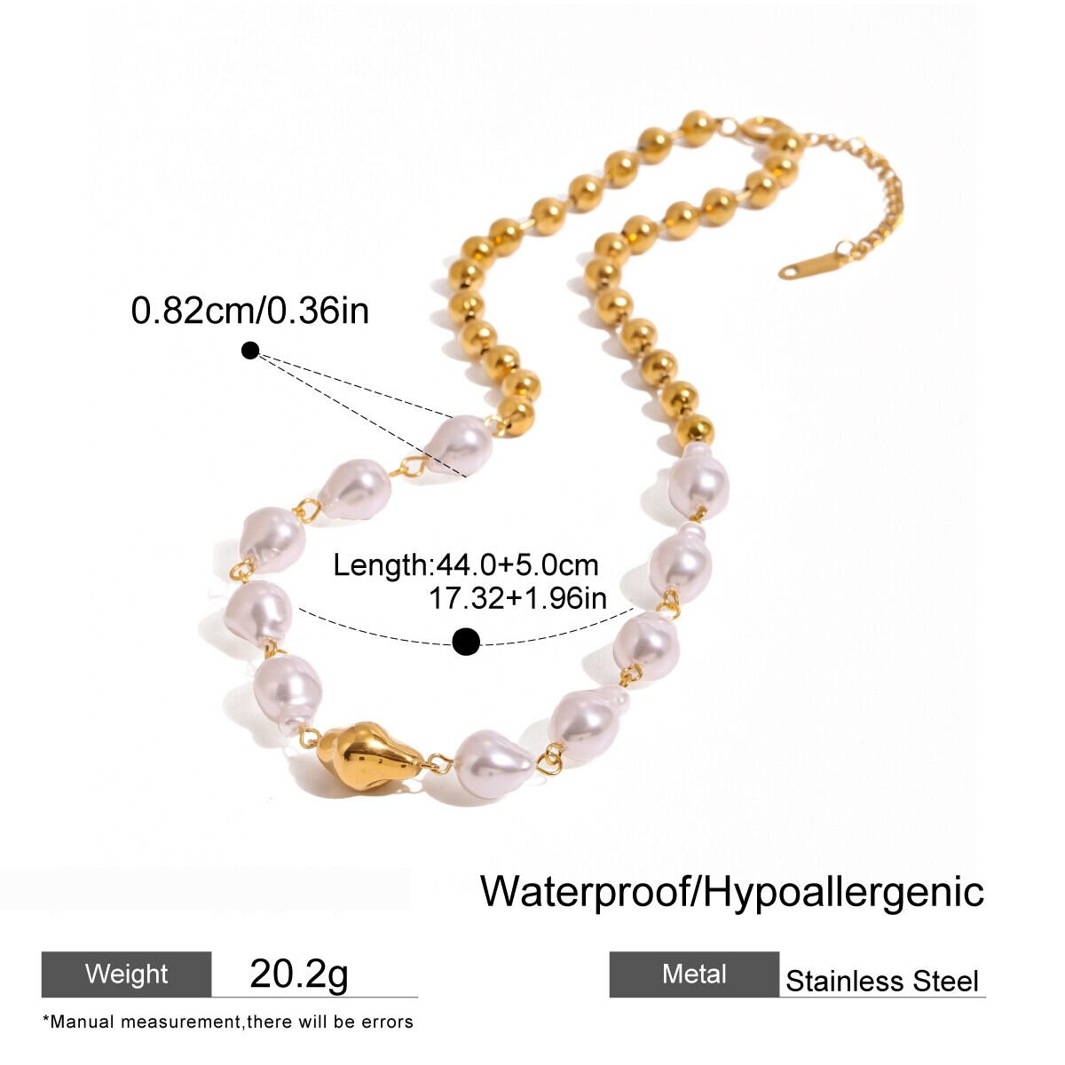 1 Piece Luxurious Series  Line Stainless Steel  Gold Plated Artificial Pearl Women Beaded Necklaces Picture2