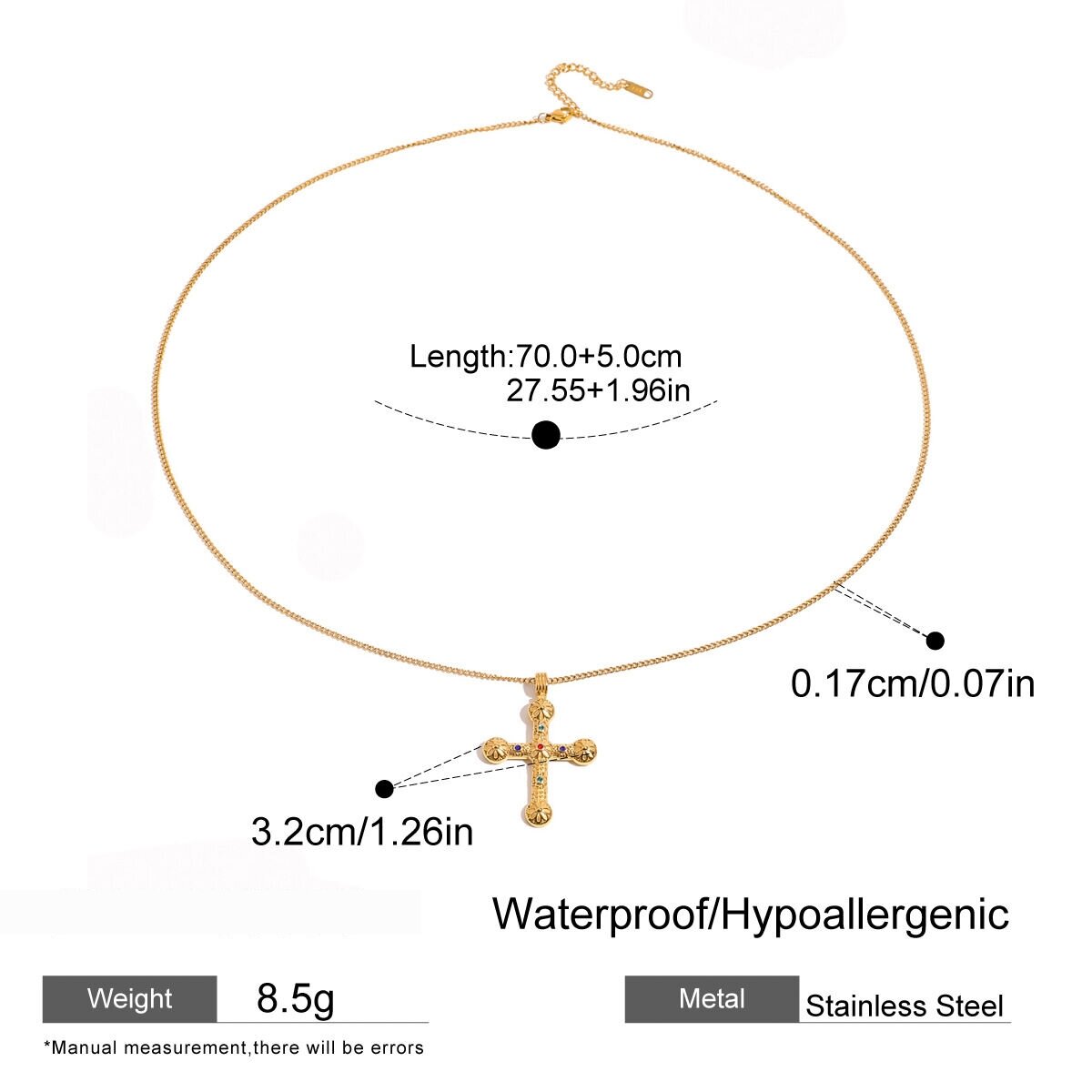 1 Piece Classic Series  Cross Stainless Steel  Gold Plated Rhinestone Women Pendant Necklaces Picture2