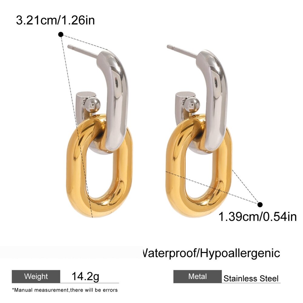 1 Paio Di Orecchini Pendenti Da Donna In Acciaio Inossidabile Placcato Oro , Serie Semplice , Ad Anello Immagine2