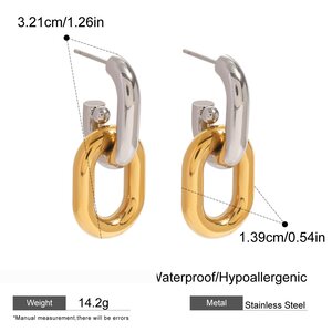 1 Paio Di Orecchini Pendenti Da Donna In Acciaio Inossidabile Placcato Oro , Serie Semplice , Ad Anello h5 Immagine2