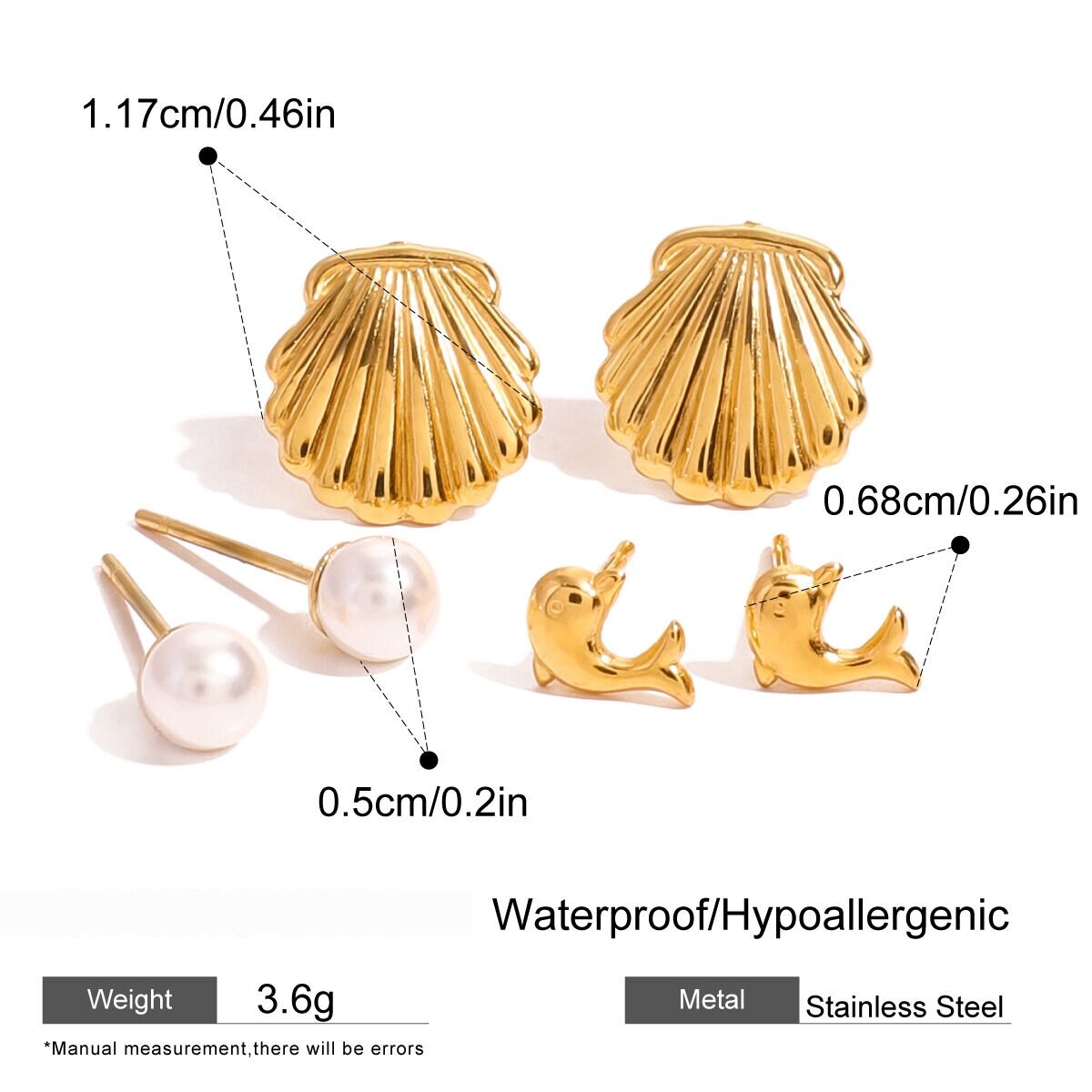 1 Pair Simple Series  Turtle Stainless Steel  Gold Plated Artificial Pearl Women Earrings Set h5 Picture2