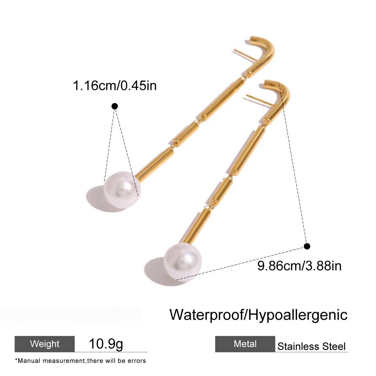 1 Pair Classic Series  Line Stainless Steel  Gold Plated Artificial Pearl Women Dangle Earrings Picture2