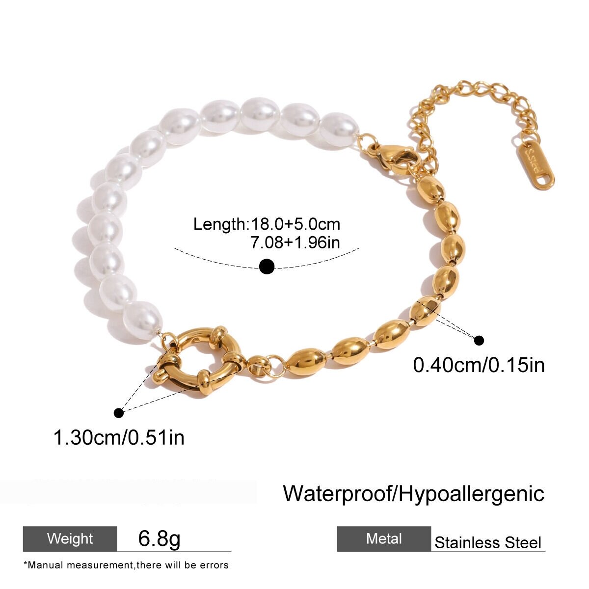 1 Stück Classic Series  Oval Edelstahl 18 Karat Vergoldet Kunstperle Damen Perlenarmbänder Bild2