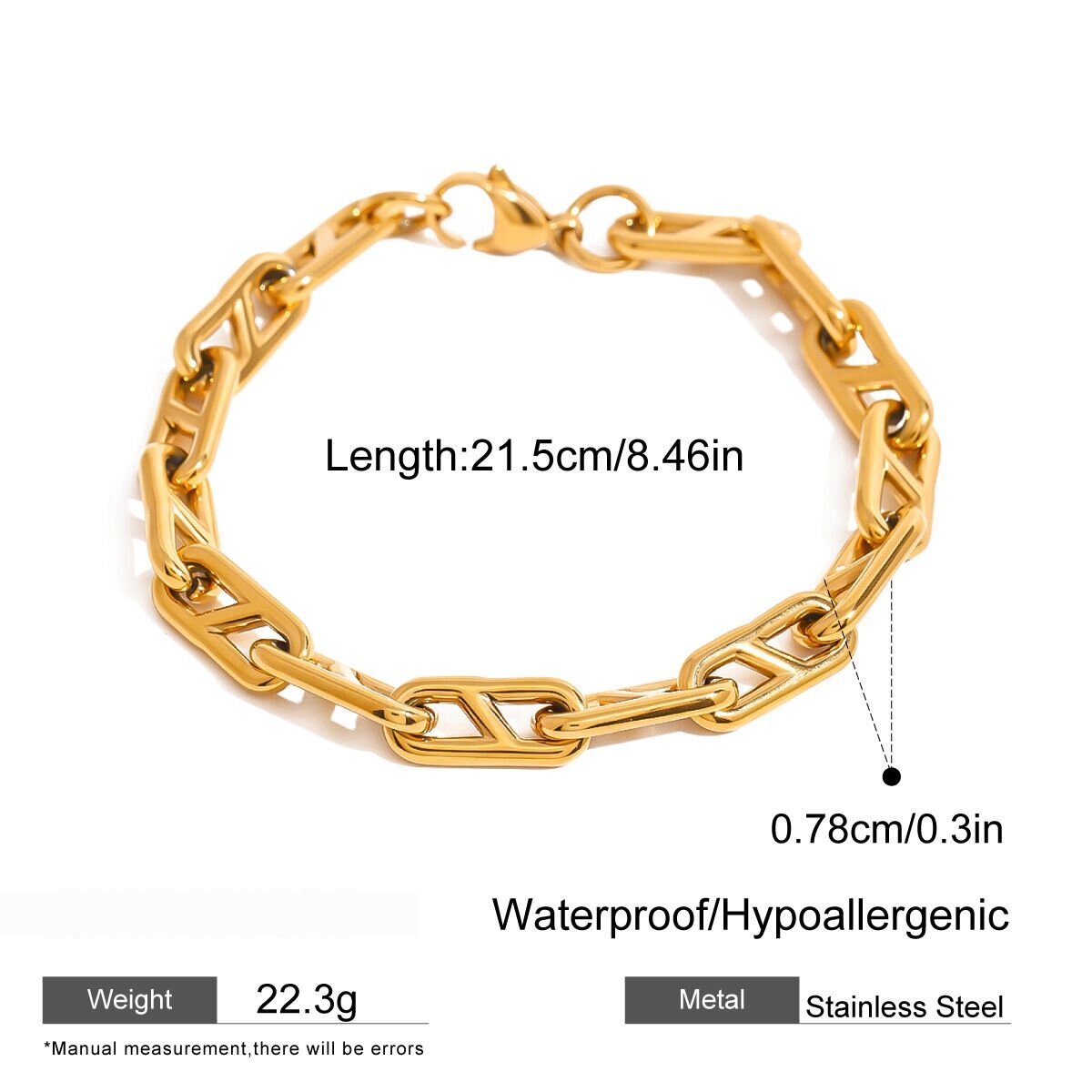 1 Piece Simple Series Classic Geometric Stainless Steel  Gold Plated Women Chain Bracelets 