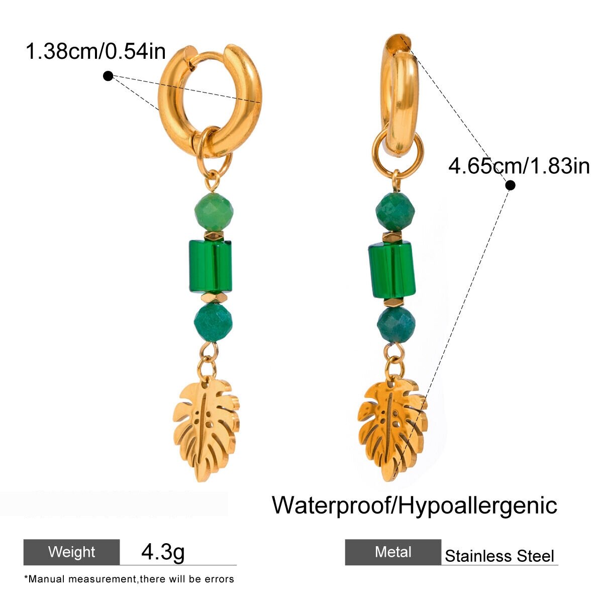 1 Pair Ethnic Series Retro Plant Stainless Steel  Gold Plated Natural Stone Women Beads Earrings 