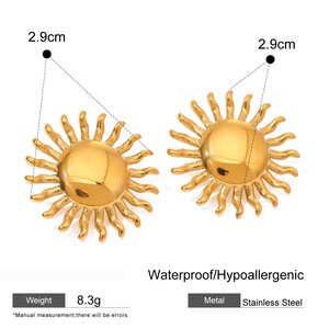 1 Pair Simple Series Retro Sun/Moon Stainless Steel Gold Plated Women Earrings Set h5 Picture2