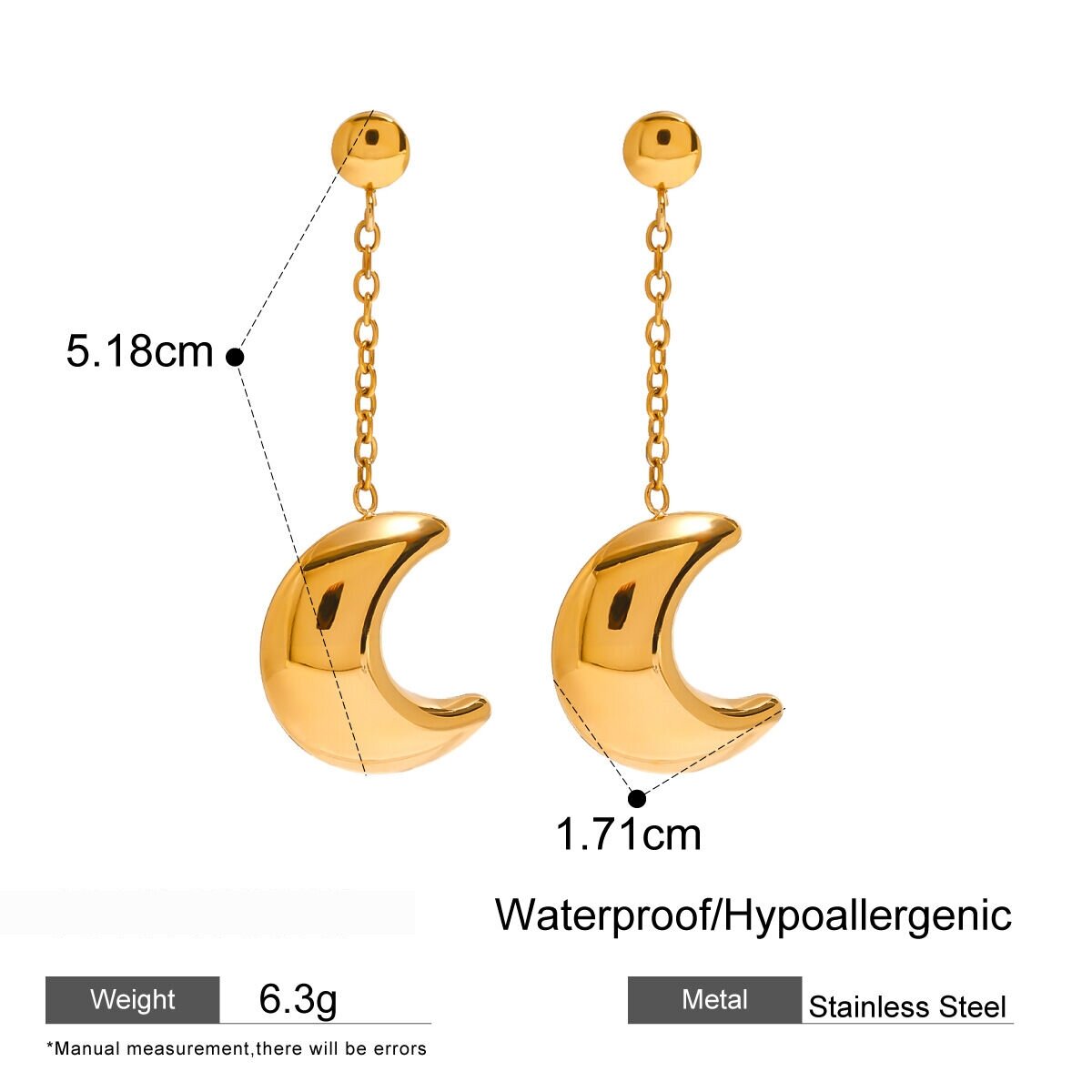 1 Pair Simple Series Simple Sun/Moon Stainless Steel  Gold Plated Women Drop Earrings h5 Picture2