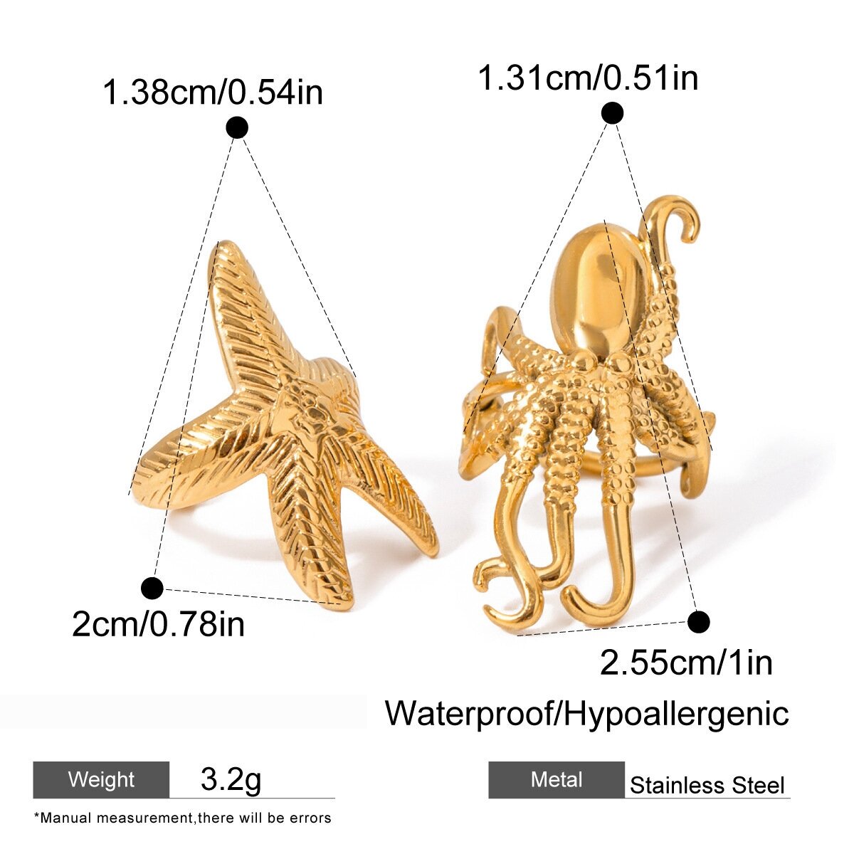 1 Paire De Boucles D'Oreilles Manchette Pour Femme, Motif Tortue, Collection Vacances, En Acier Inoxydable Plaqué Or Image2