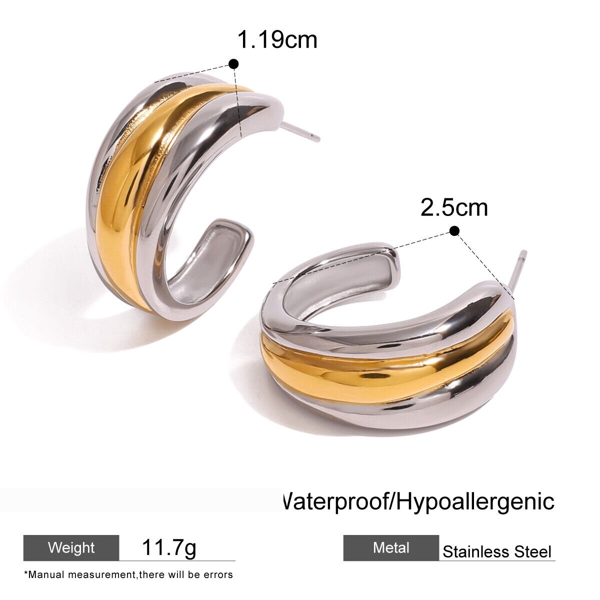 1 Paar Schlichte, Geometrische Ohrstecker Aus Goldplattiertem Edelstahl Der Simple Series Für Damen Bild2