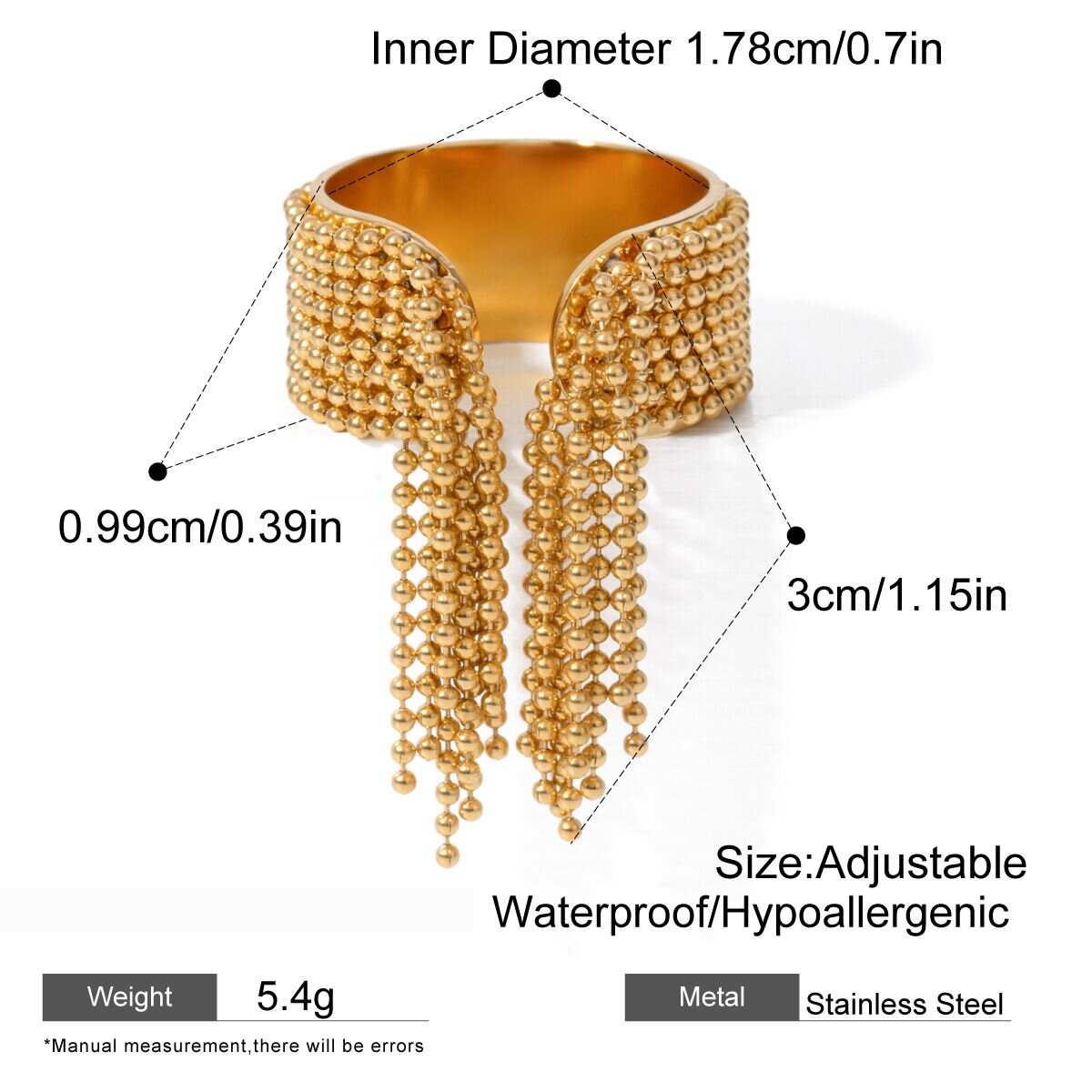 1 Paar Simple Series Retro Quaste Edelstahl 18 Karat Vergoldet Damen Verstellbare Ringe h5 Bild2