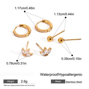 1 Pair Simple Series Sweet Geometric Stainless Steel Gold Plated Zircon Women Earrings Set h5 Picture2