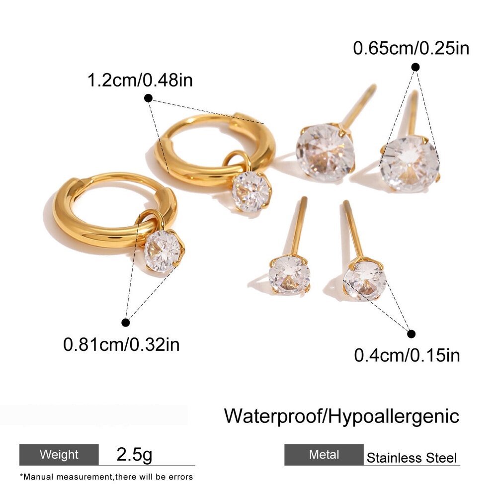 1 Pair Simple Series Sweet Geometric Stainless Steel Gold Plated Zircon Women Earrings Set Picture2