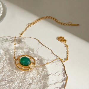 1 Piece Ethnic Series Retro Geometric Stainless Steel Gold Plated Natural Stone Women Charm Bracelets h5
