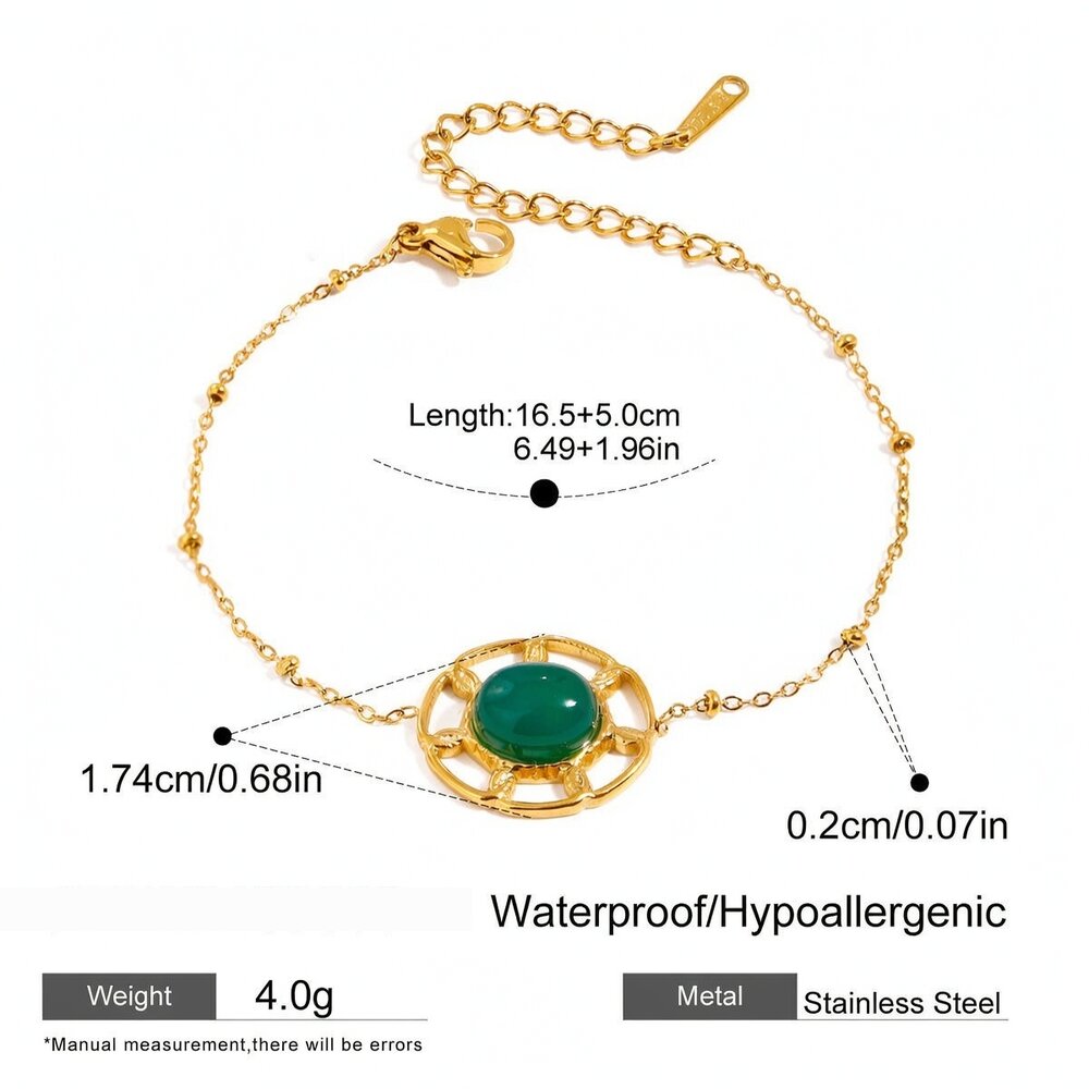 1 Piece Ethnic Series Retro Geometric Stainless Steel Gold Plated Natural Stone Women Charm Bracelets Picture2