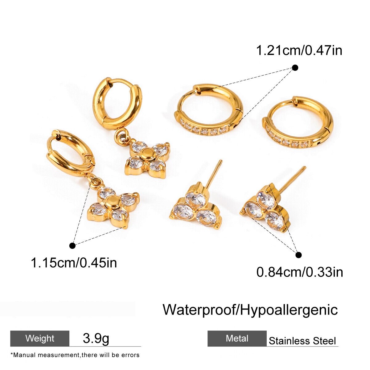 1 Piece Simple Classic Style Four-Pointed Star Shape Stainless Steel  Gold Plated Inlay Zircon Women's Earrings Set Picture2
