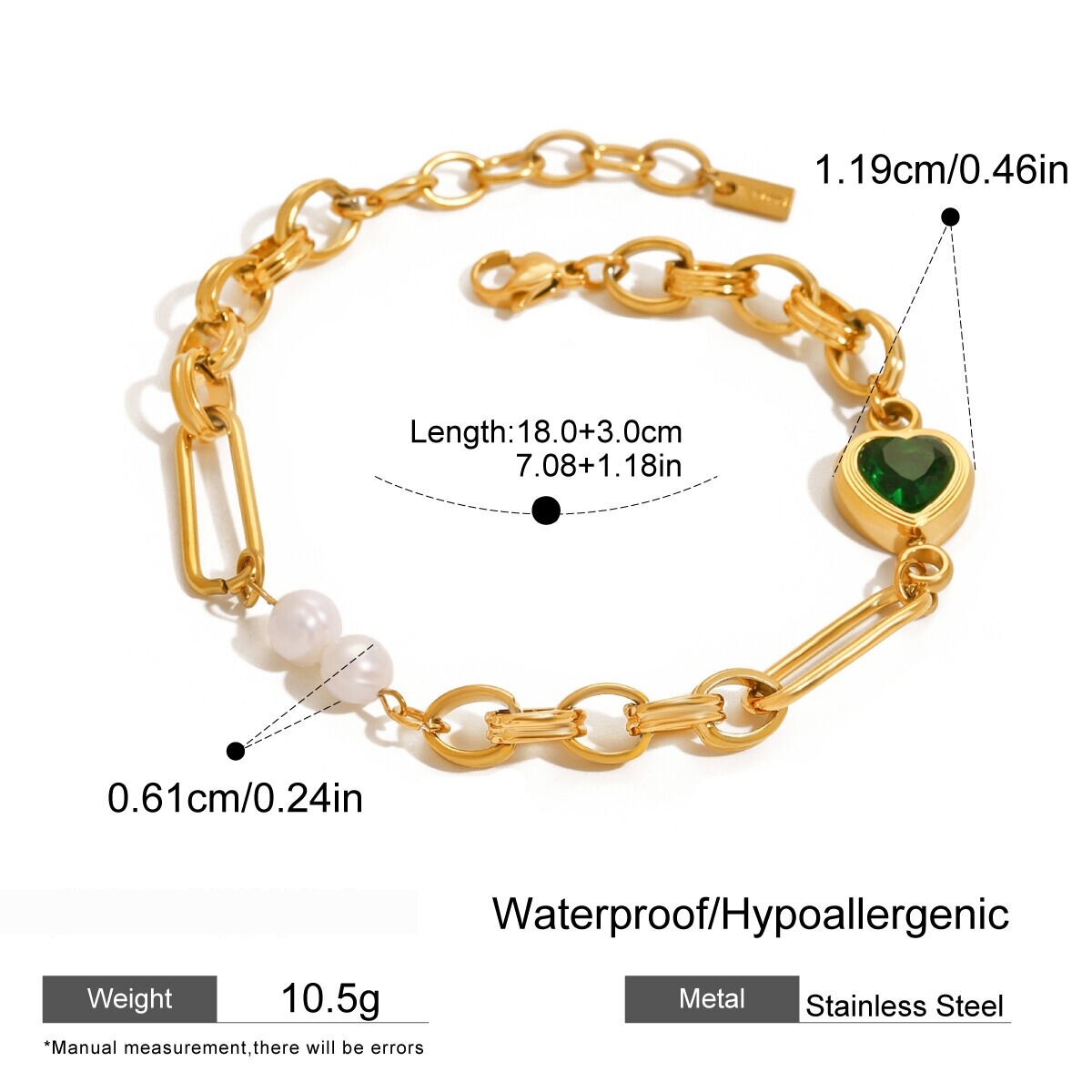 1 Piece Romantic Series Sweet Heart Stainless Steel  Gold Plated Artificial Pearl Women Chain Bracelets Picture2