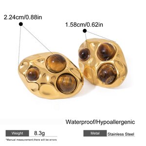 1 Par De Aretes De Botón De Acero Inoxidable Con Diseño Geométrico Retro De Serie Clásica, Chapados En Oro De 18 Quilates Y Piedra Natural Para Mujer h5 Imagen2