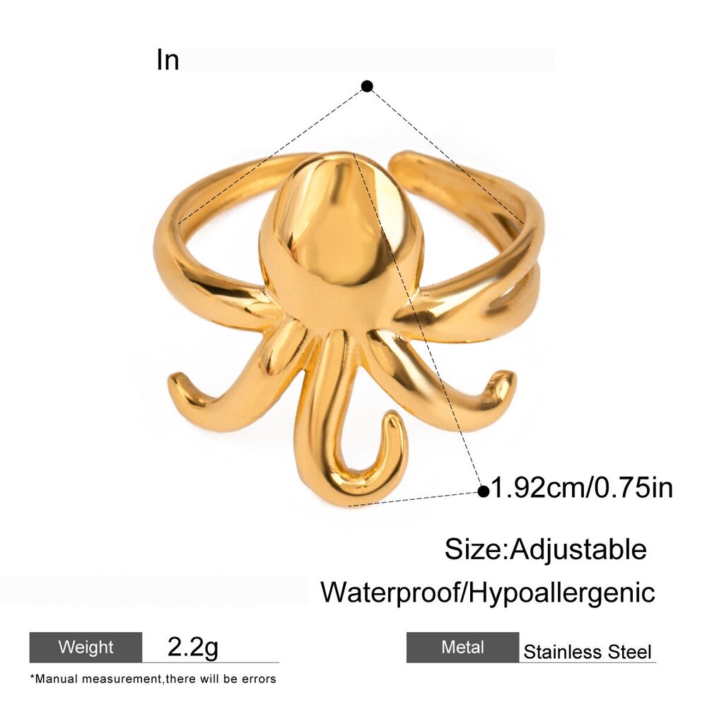 1 Par De Anillos Ajustables De Acero Inoxidable Chapados En Oro De 18 Quilates Para Mujer Con Diseño De Animales De Vacaciones De Serie Simple Imagen2