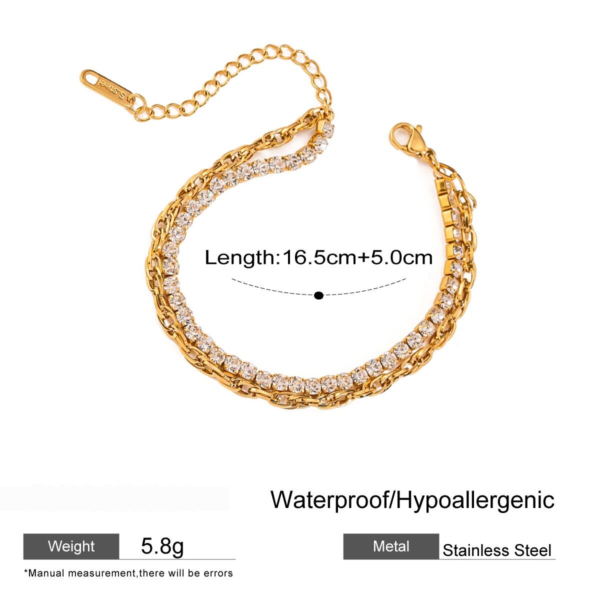 1 Piece Luxurious Series Simple Geometric Stainless Steel  Gold Plated Rhinestone Women Chain Bracelets Picture2
