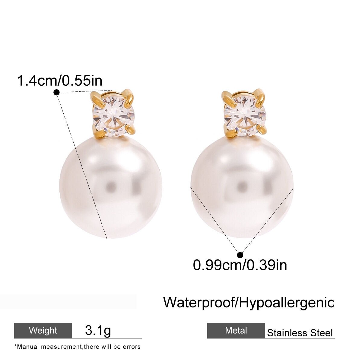 1 Pair Simple Series Elegant Solid Color Stainless Steel  Gold Plated Artificial Pearl Women Stud Earrings h5 Picture2