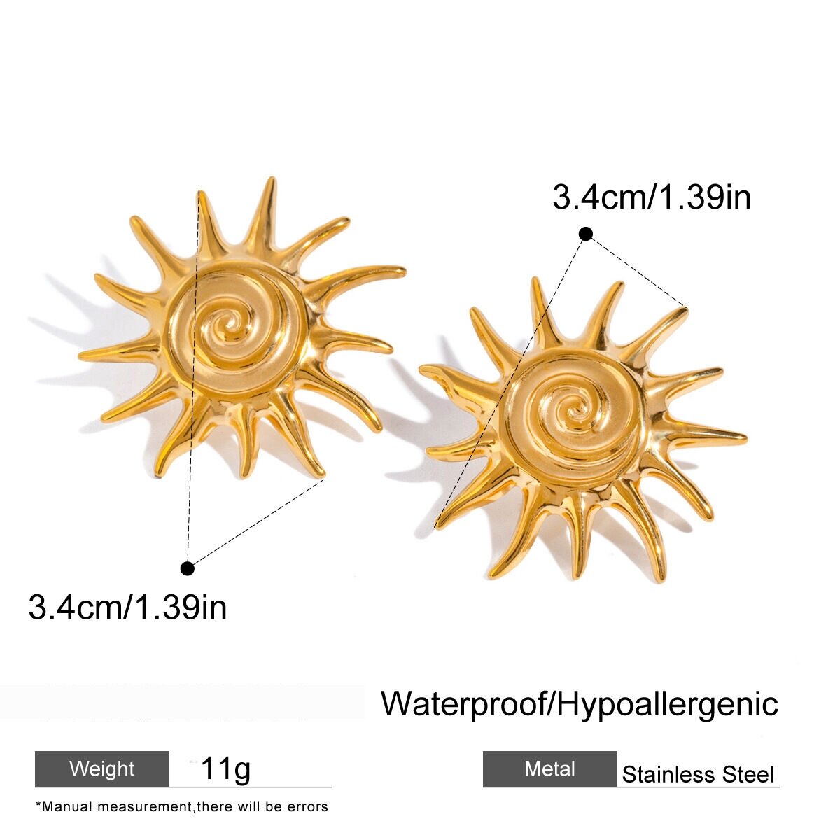 1 Paire De Boucles D'Oreilles À Tige Rétro Soleil/Lune En Acier Inoxydable Plaqué Or  Pour Femme Image2
